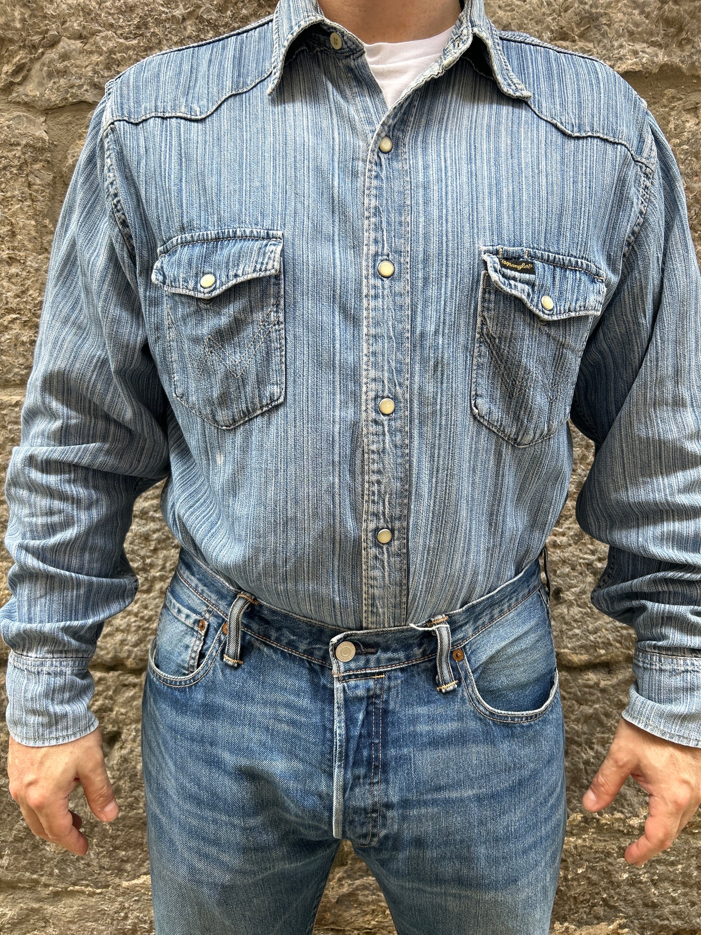 Wrangler Western Shirt L – Vintage Denim with Character